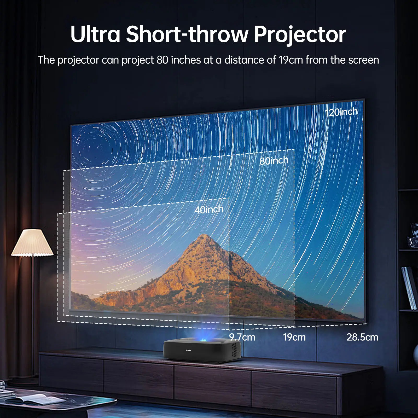 Фото НОВЫЙ H2 Mini Ultra Short Throw DLP-проектор Full HD 1080P 1200 ANSI Люмен GTV UST Тройной лазерный проектор 4k HDR10+ Домашний кинотеатр №3