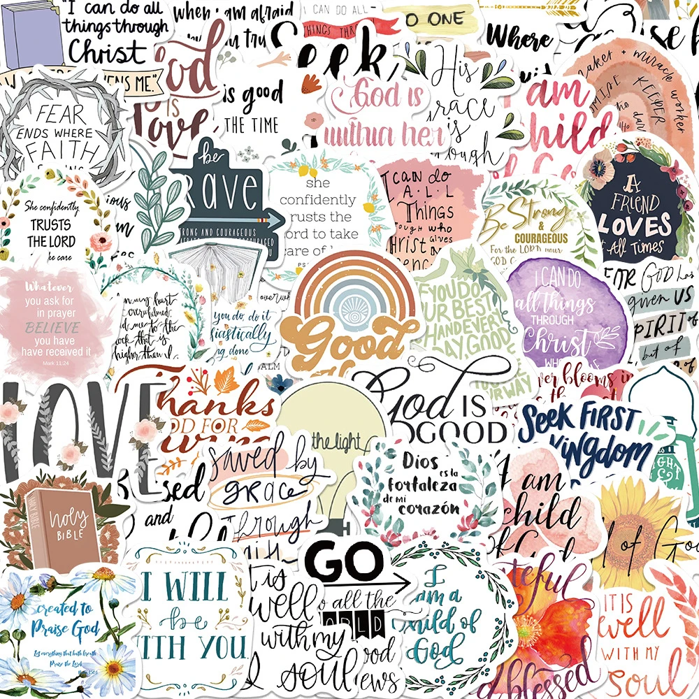 

10/30/52pcs Cartoon Jesus Christians Religion Sayings Stickers Decals Skateboard Laptop Phone Car Luggage Waterproof Sticker