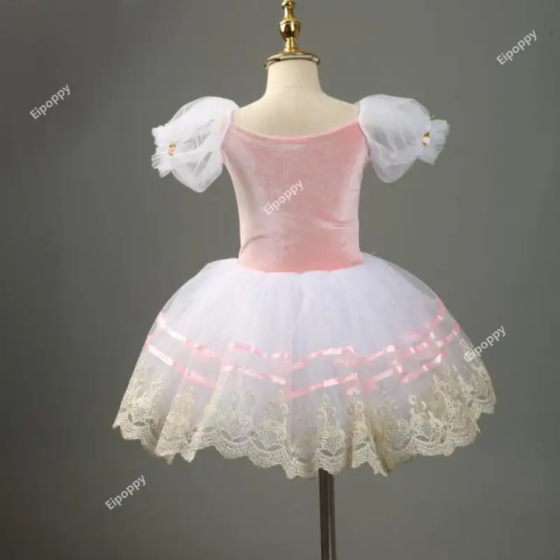Балетное розовое платье-пачка с цветами для девочек и детей