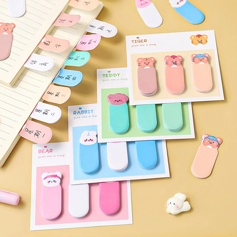 

60pcs Cute Flags Tabs Sticky Notes Kawaii Cartoon Memo Pads Page Markers Index Bookmark Planner Stickers Stationery