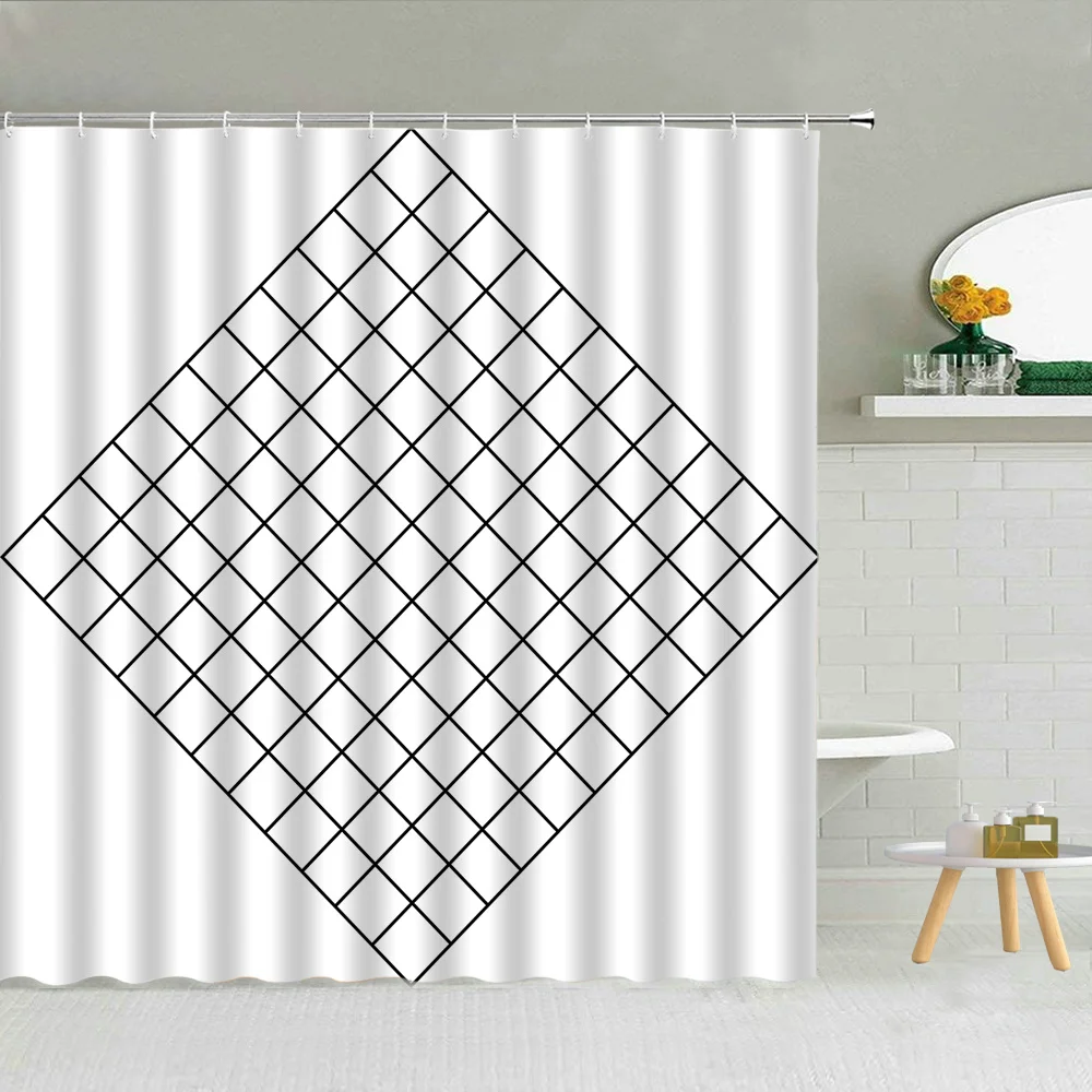 

Lattice Shower Curtain Modern Simple Creative Geometry Bathroom Cloth Curtains Black and White Square Set Home Bathtub Decor