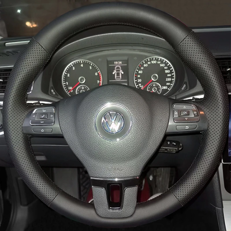 Фото Оплетка на руль автомобиля из натуральной кожи, 100%, подходит для Volkswagen Golf 6 Mk6 VW Polo Sagitar Bora Santana Jetta Mk6 №1