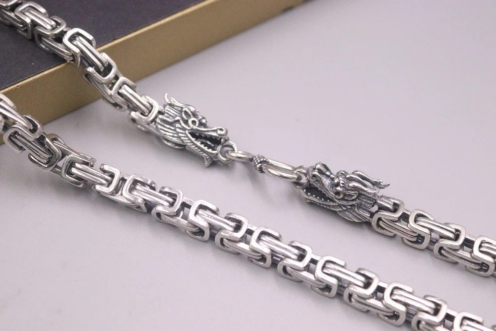 Настоящая твердая кожа серебряная цепь Мужской Дракон на удачу 6 мм византийское