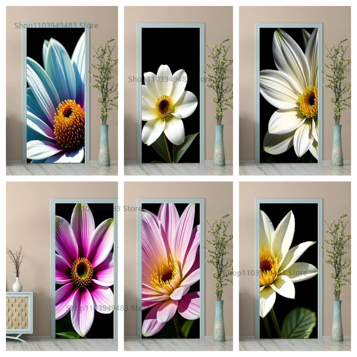 Серьизные Наклейки На Дверь Цветущие Цветы Самоклеящиеся Обои Восстановление