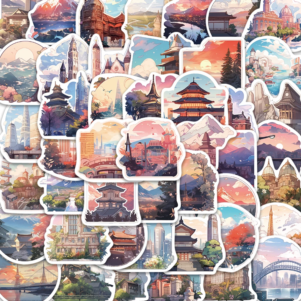 

10/50Pcs World Landscape Country City Travel Waterproof Sticker Bicycle Phone Car Luggage Laptop Motorcycle Suitcase Kid Sticker