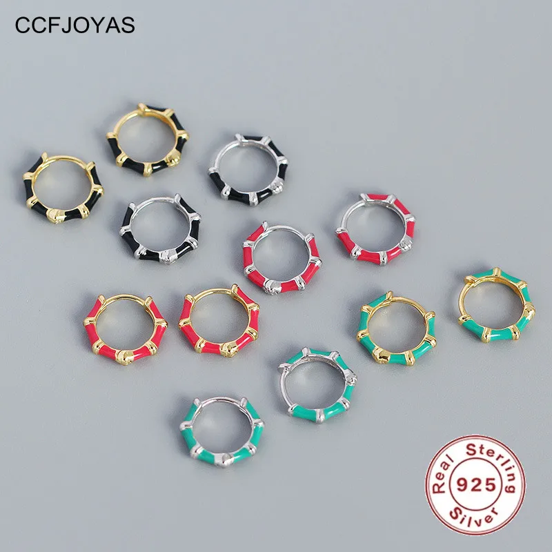 

CCFJOYAS High Quality 9mm 925 Sterling Silver Black/Blue/Red Enamel Small Hoop Earrings for Women Simple Gold Silver Jewelry