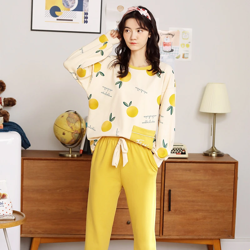 Spring Summer Pijiama 2 Pieces Sets Sexy Sleepwear Long Pijama Mujer Cute Pyjama Pour Femme Cotton Pajama Set Colorful Loungwear