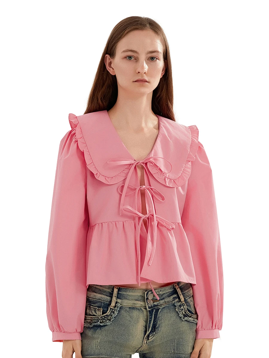 Женская однотонная футболка с бантом на завязках