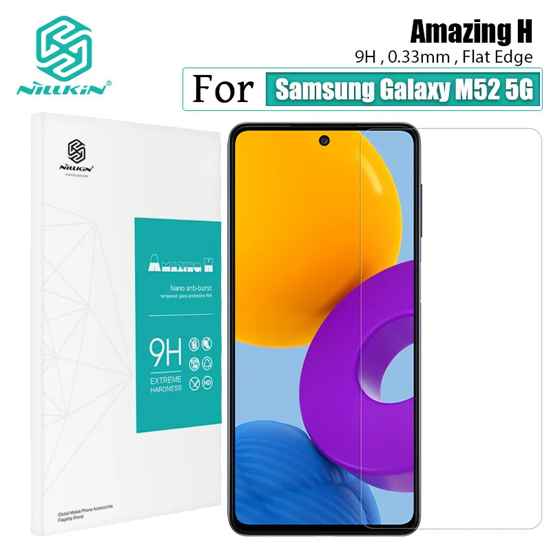 

Nillkin 9H Tempered glass for Samsung Galaxy M52 5G Screen Protectors H 0.33MM Anti-glare Explosion-Proof Protective Film