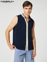 handsome well fitting new men tops incerun webbing blouse casual streetwear male hot sale stitching sleeveless shirts s 5xl 2022