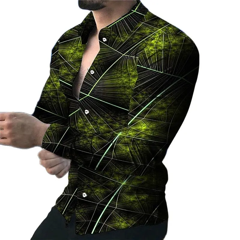 Men's Shirt Digital Print Cotton Long-sleeved Tops Business Casual Single-Breasted Mens Dress Shirts Fashion Trend Male Clothing