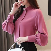 elegant chiffon beading lantern sleeve shirt womens clothing autumn new korean tops oversized loose office lady blouse
