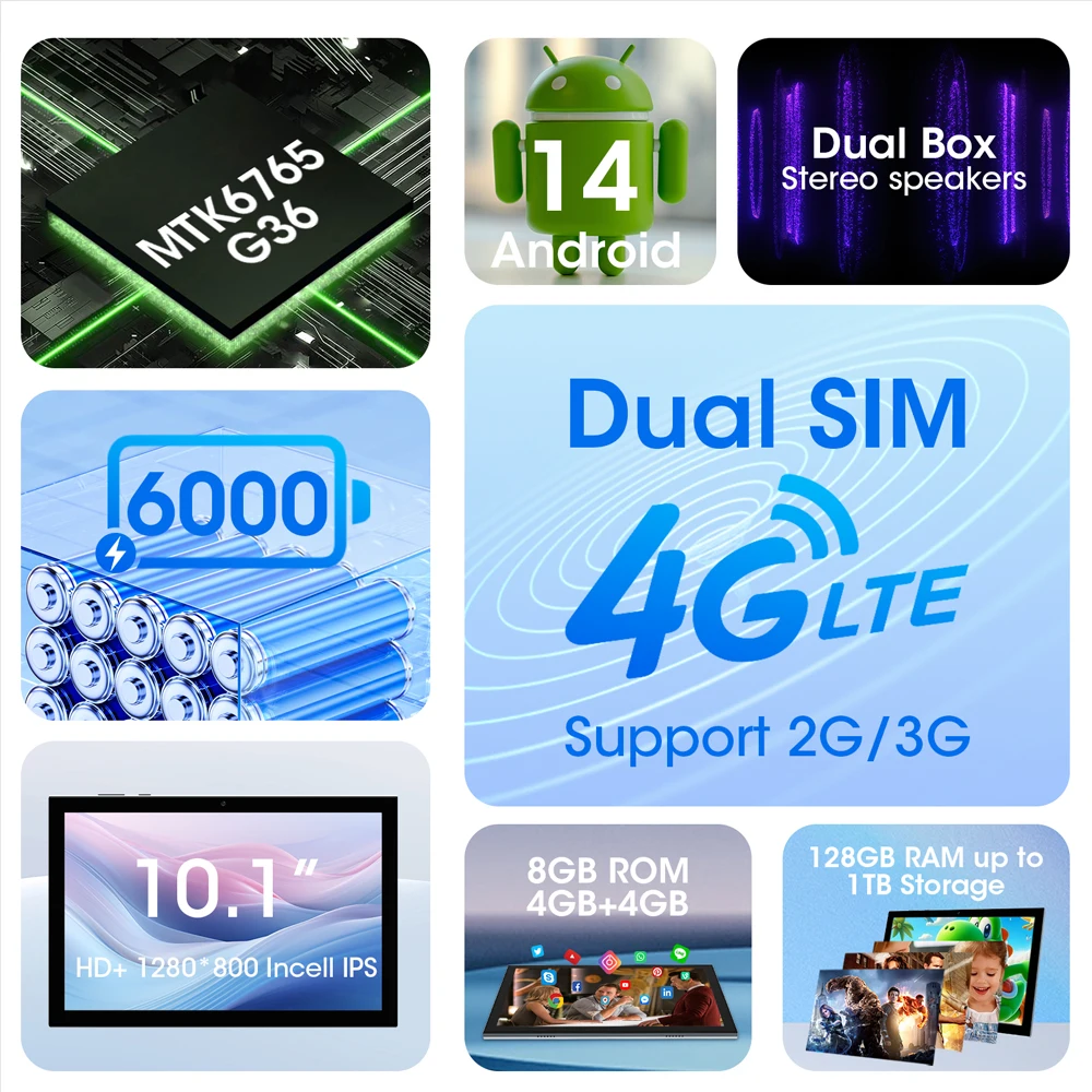 Планшет CWOWDEFU Android 14 4G SIM 8 ГБ 128 5G Wi-Fi 5 + МП