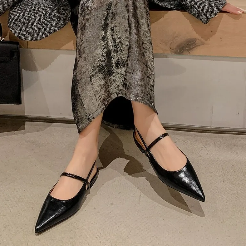 Женские босоножки из лакированной кожи Baotou черные шелка на тонком Плоском