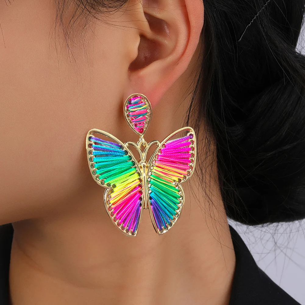 

2023 Fashion Butterfly Earrings Hand Knitting Color Fashion Personalized Minimalist Alloy Female Bohemia Rope Braided Earrings