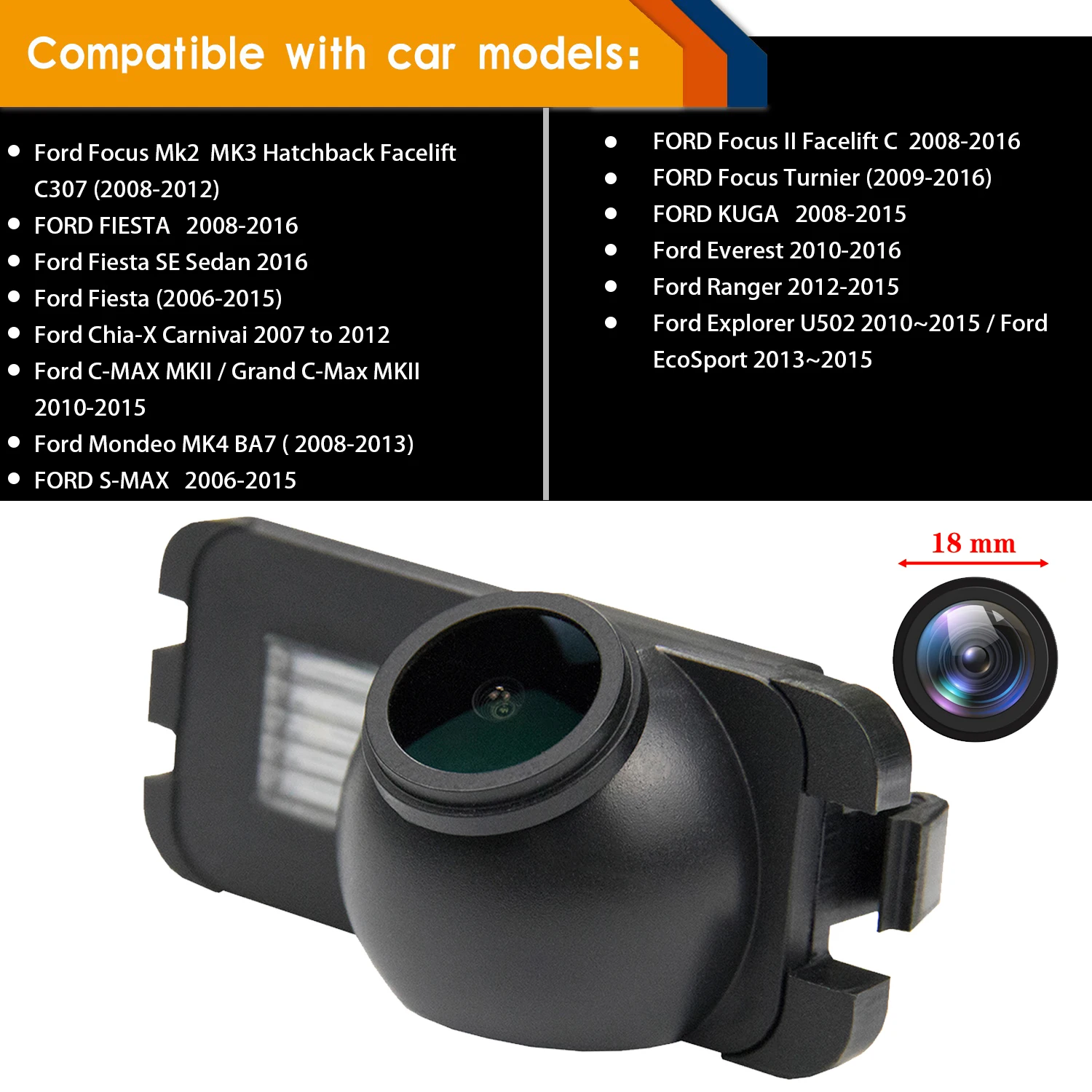 Камера заднего вида с подсветкой номерного знака HD 720p для FORD Ranger Explorer EcoSport