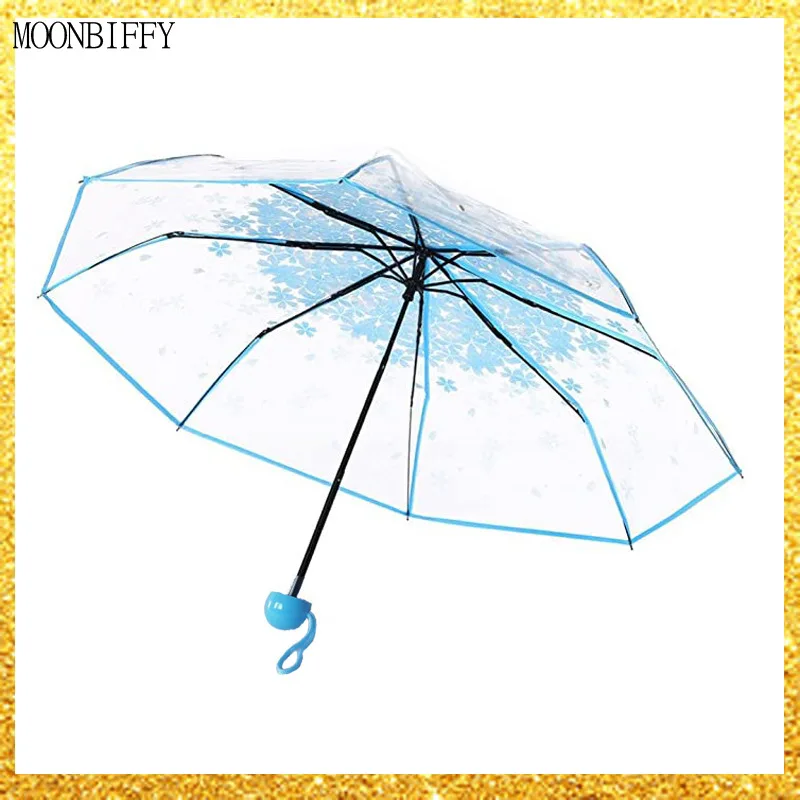 

Fashion Anti-UV Sun/Rain Umbrella Transparent Clear Umbrella Cherry Blossom Mushroom Apollo Sakura 3 Fold Umbrella Rain Gear