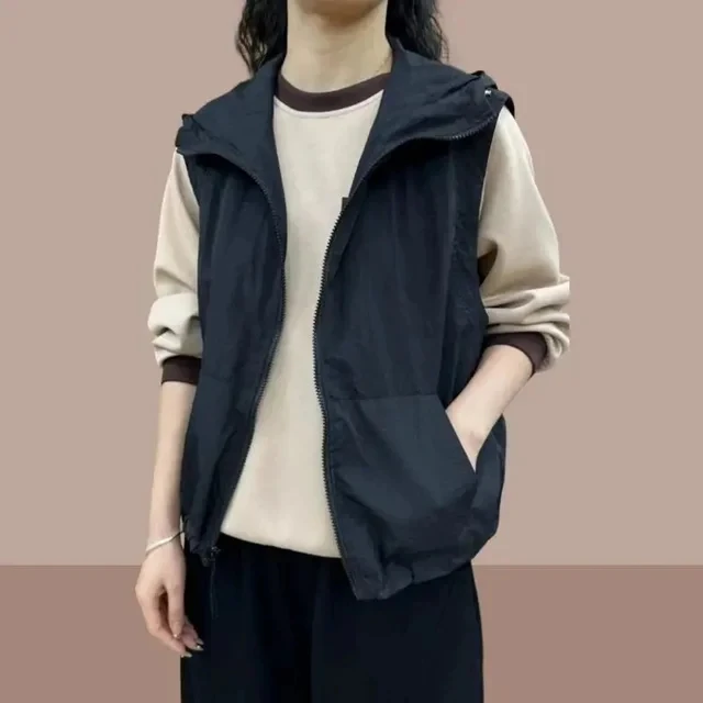 Женский жилет в стиле ретро повседневный тонкий с капюшоном универсальная