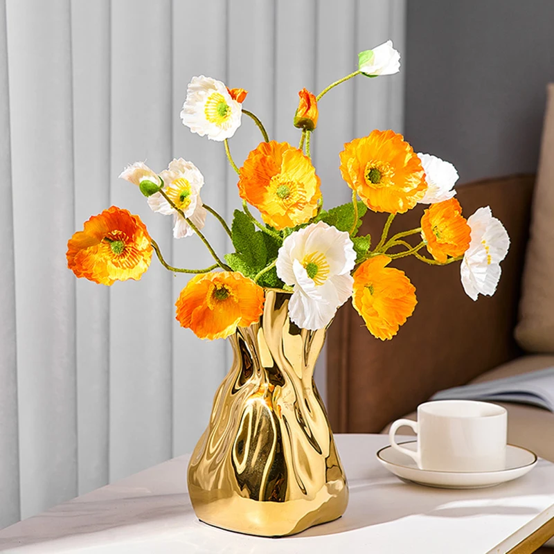 

Ваза с цветами золотого цвета, Современный художественный горшок для интерьера, вазы для дома и офиса, настольные подарки, украшения для комнаты с цветами AA50VA