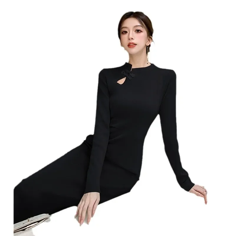 Элегантный свитер длинное платье осень/зима вязаный винтажный новый китайский