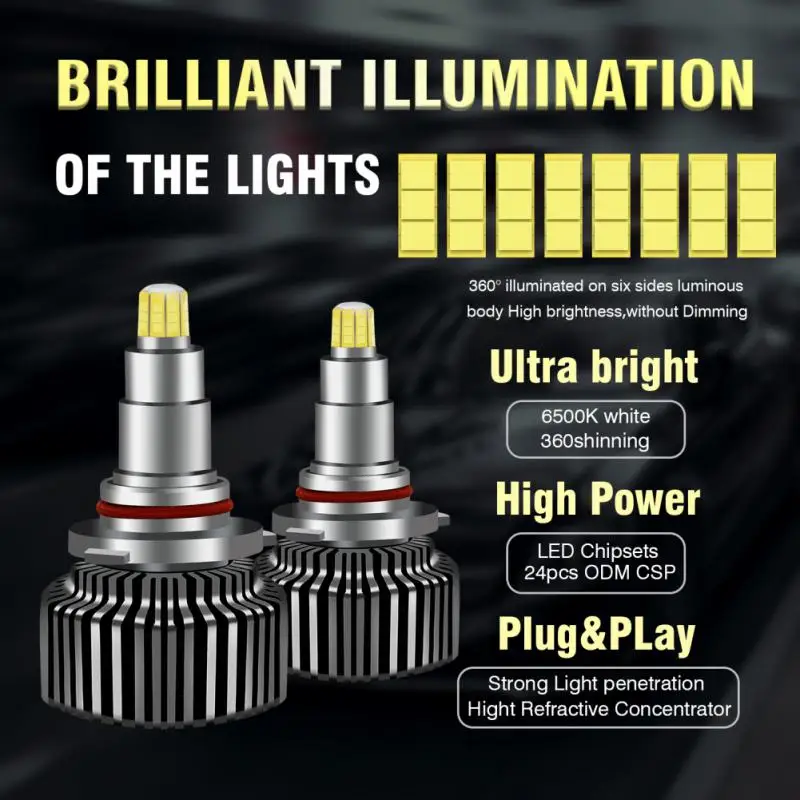 

9006 Car Headlight Plug And Play Automotive Headlights Practical High Brightness Car Light Car Accessories 8000lm Headlamps Kit