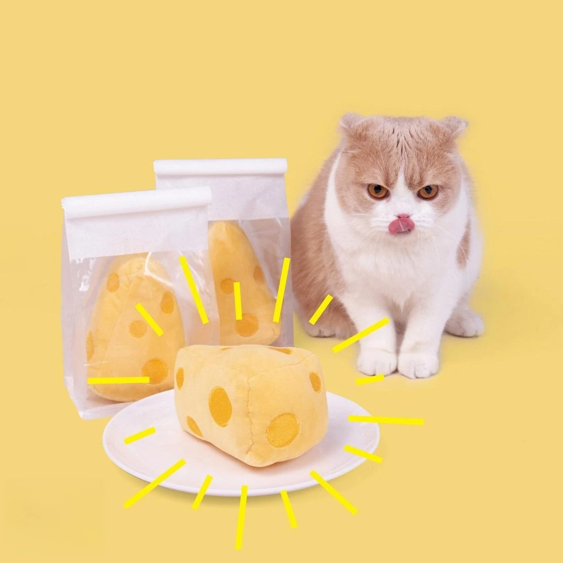

Cheese Cat Doll Cute Interactive Plush Cat Toy Sounds Cat Mint Toy Cat Tooth Grinding Doll Cat Accessories Pet Supplies