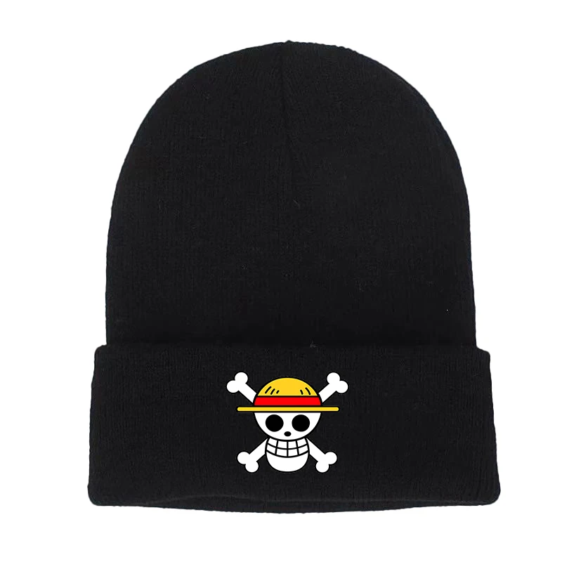 Японские зимние шапки в стиле аниме для унисекс Luffy Новые облегающие шапки вязаная шапка осенние женские облегающие шапки теплая шапочка Женская Повседневная шапка
