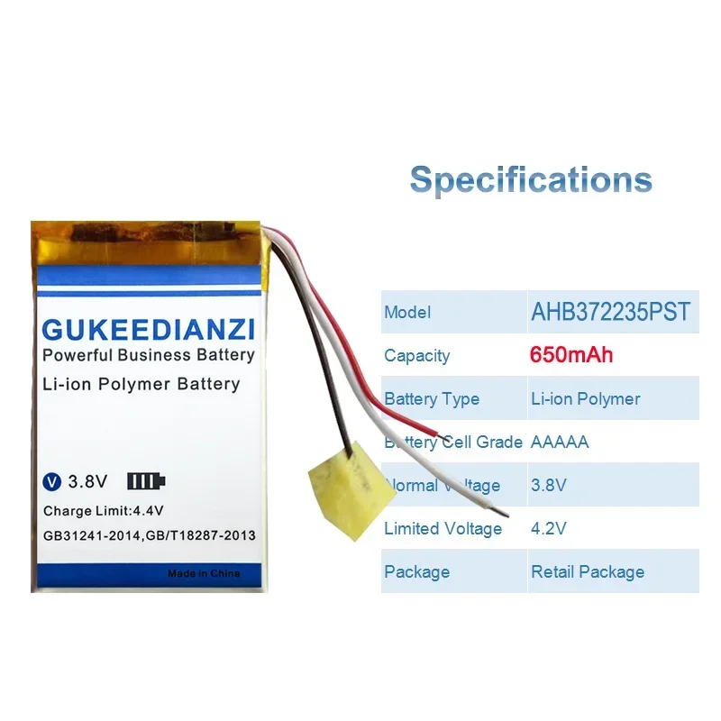 GUKEEDIANZI Аккумулятор AHB 372235 PST 650 мАч для видеорегистратора GPS mp3 автомобильный