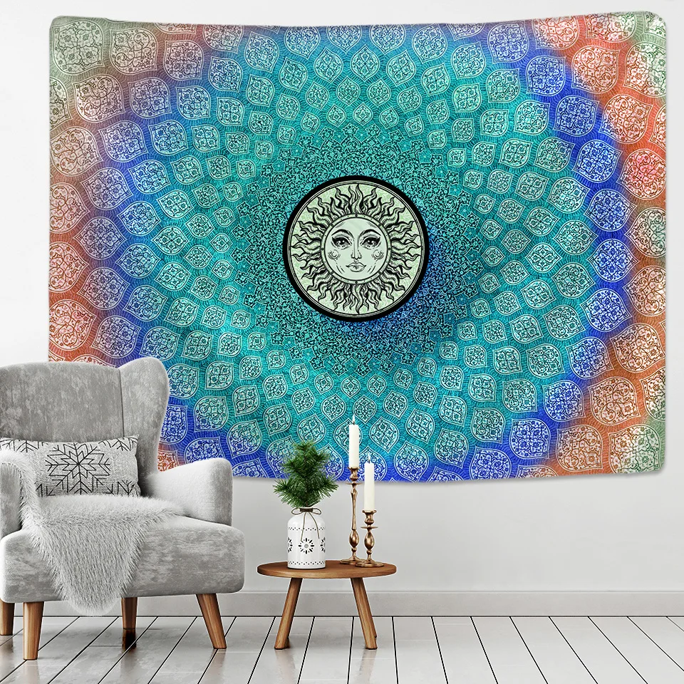 

Mandala Tapestry Wall Hanging Witchcraft Hippie Beach Throw Rug Carpet Sun Moon Tapestries Bohemian Home Art Psychedelic Decor