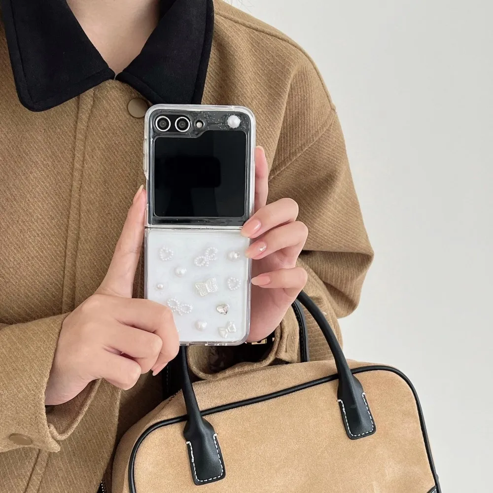 Чехол для Samsung Galaxy Z Flip 5 4 3 блестящий клей с ремешком Прозрачный складной
