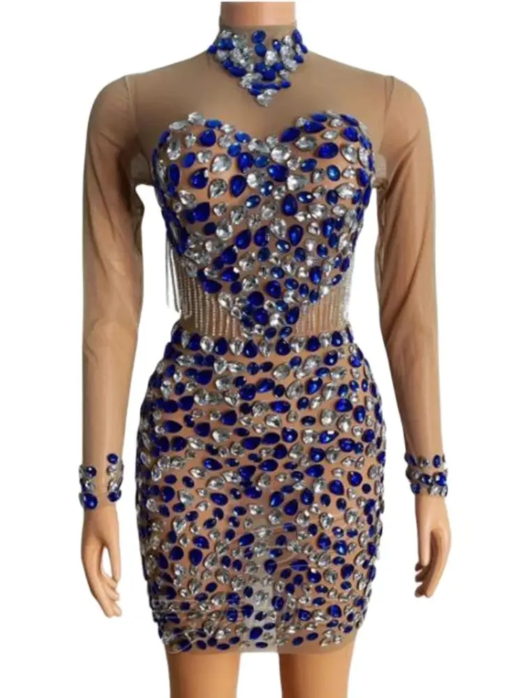 Высококачественное цветное популярное эластичное облегающее платье со стразами