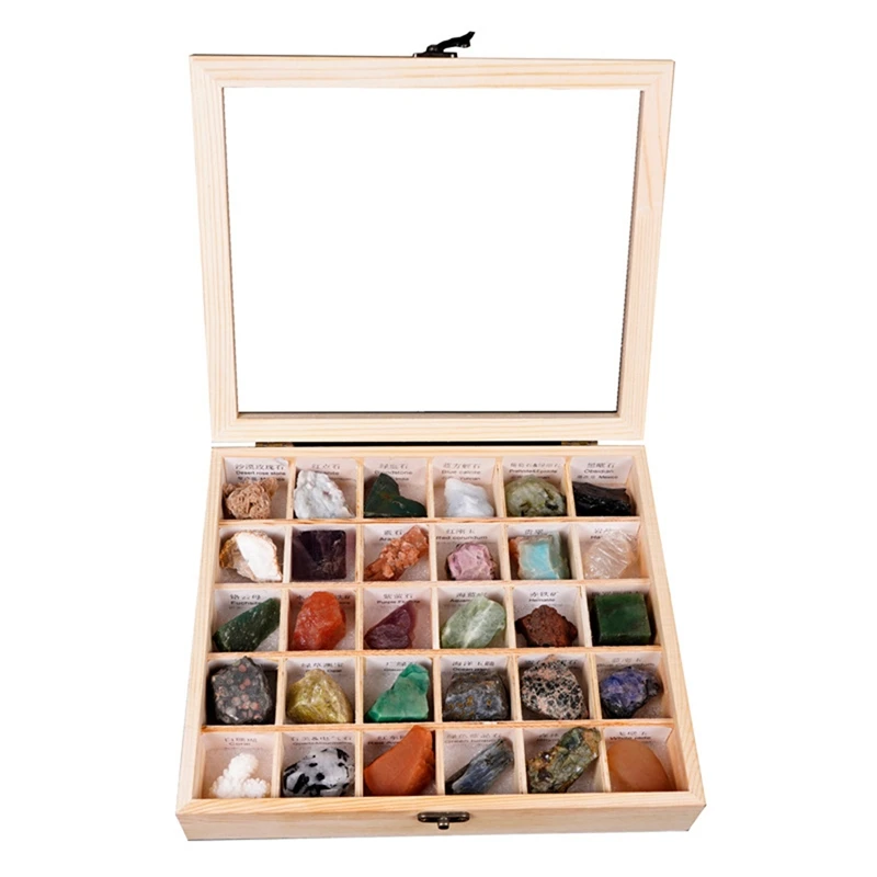 

30 Natural Ore Specimen Wooden Gift Box Set Ore Specimen Collection Teaching Ornaments Home Decor Gift