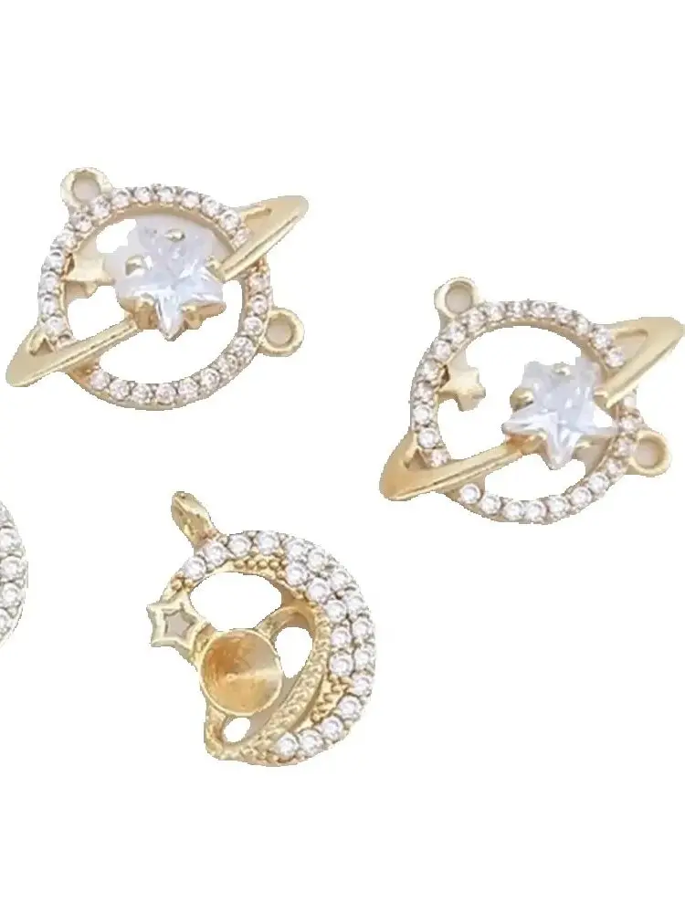 14 К золото инкрустированный циркон Солнце Луна Звезды Вселенная Планета