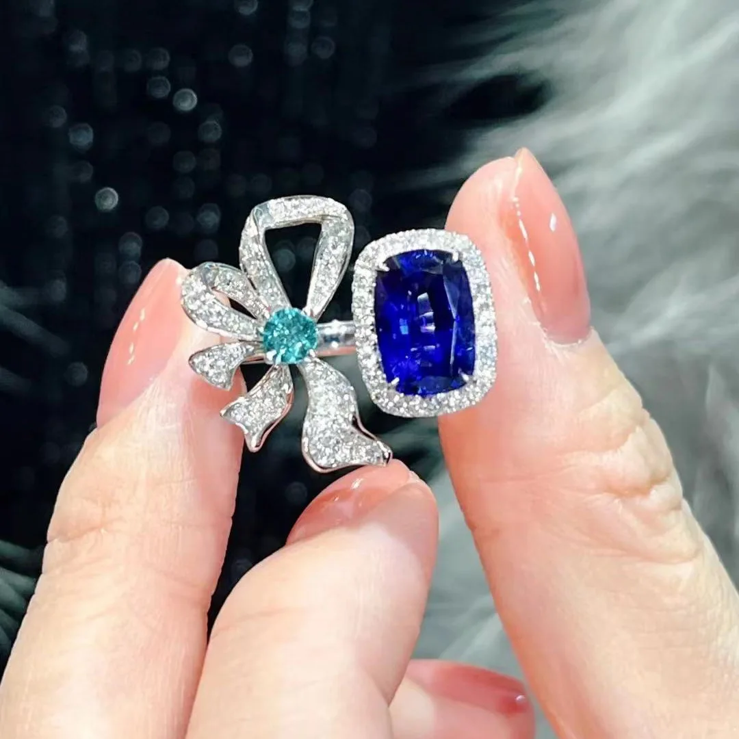 

Женское Открытое кольцо с сапфировым цирконием, серебро 2022 пробы