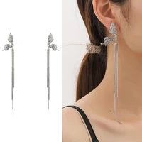 silver color metal butterfly wings drop earring for women girl punk dangle chain tassel geometric long jewelry