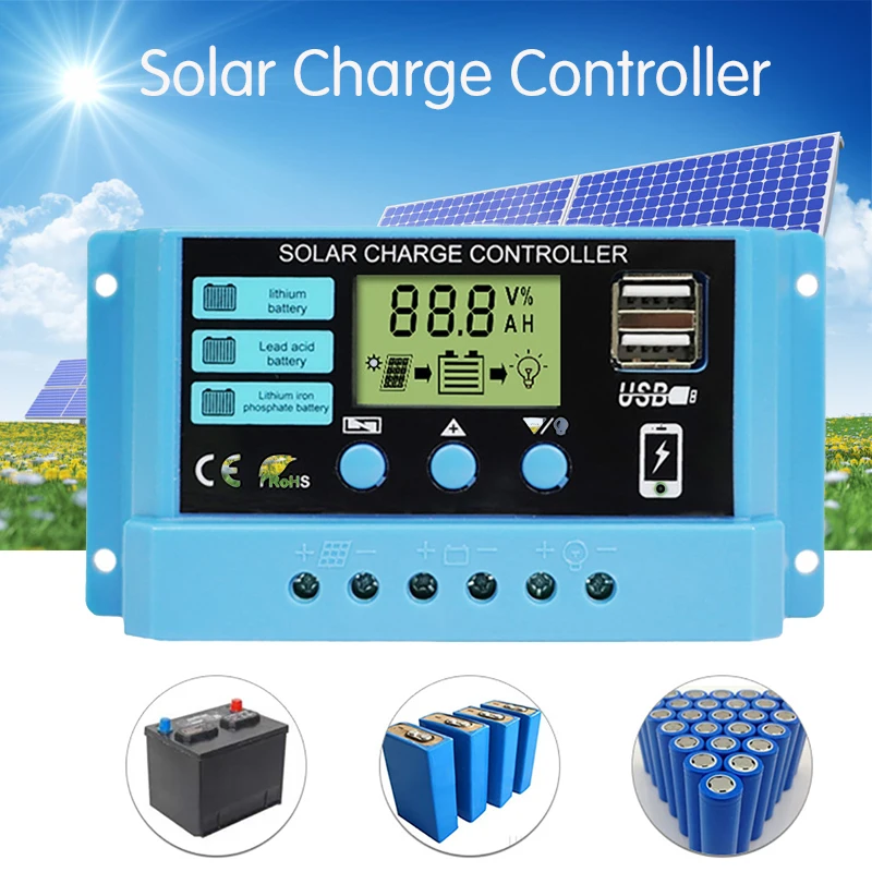 

Solar PWM 30A 10A Solar Charge Controller Dual USB LCD Display 12V 24V Solar Cell Panel Charger Regulator for Lead-acid Battery