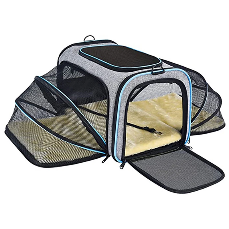

Carrier For Cat Pet Airline Approved Expandable Foldable Soft Dog Carrier 5 Open Doors Reflective Tapes Cat Travel Bag
