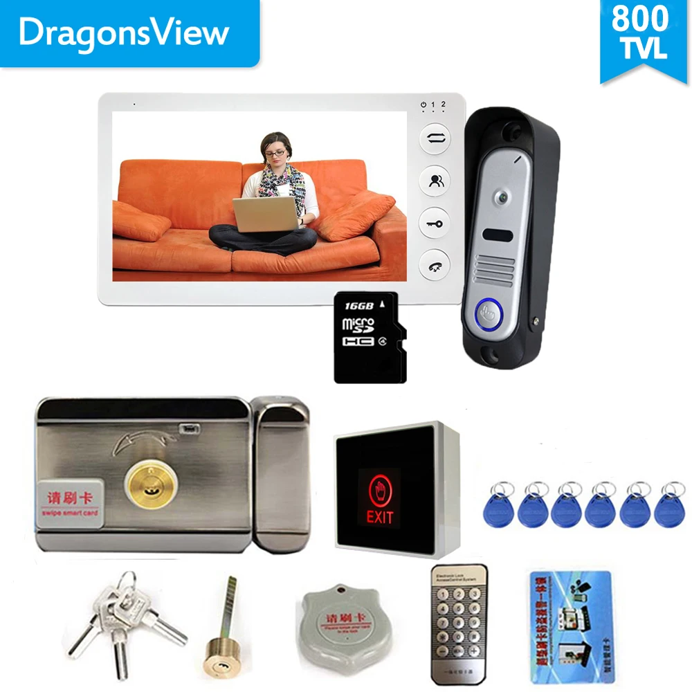 

Dragonsview 7 Inch Video Intercom Video Door Phone Doorbell Intercom Recording Function 16GB SD Card Motion Alarm 1200TVL Unlock