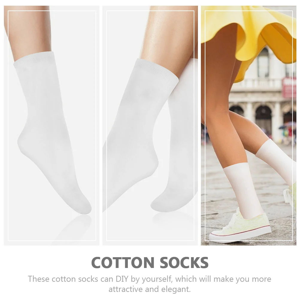 6 Pairs Sublimation Socks White Cotton Double-sided Printing Blank Straight DIY