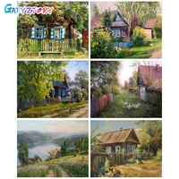 gatyztory oil painting by number house kits for adults handpainted diy picture by number landscape on canvas home decor