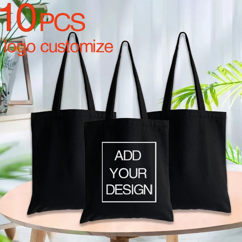 

10pcs Batch Custom Shopping Bags with Logo Ladies Reusable Eco-Friendly Tote Foldable Fashion All-match Student Shoulder Bag