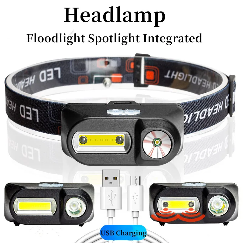 Waterproof USB Rechargeable Headlamp XPE+ COB Headlight Battery Torch Portable Working Outdoors Fishing Camping Head Light