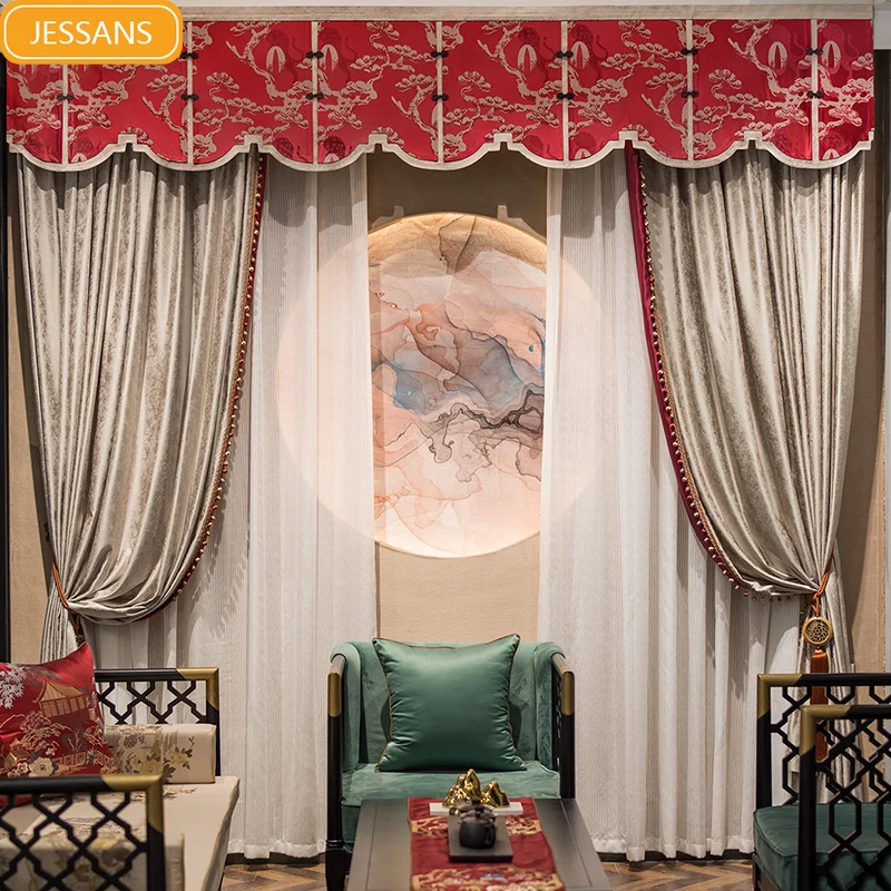 

Китайские жаккардовые шторы цвета шампанского для гостиной, спальни, виллы, кабинета, оконные экраны с вышивкой, товары на заказ