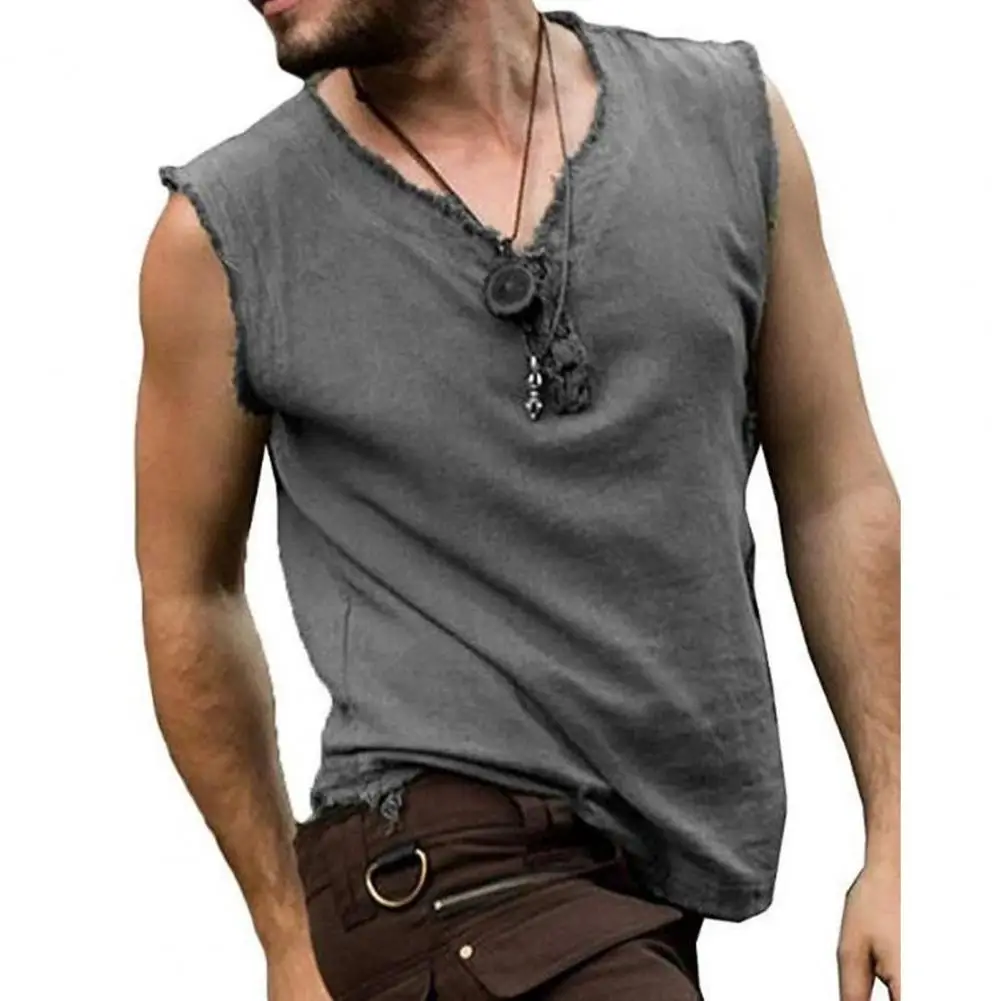 

Men T-shirt Solid Color Simple Pullover V Neck Summer Tank Top Male Clothes