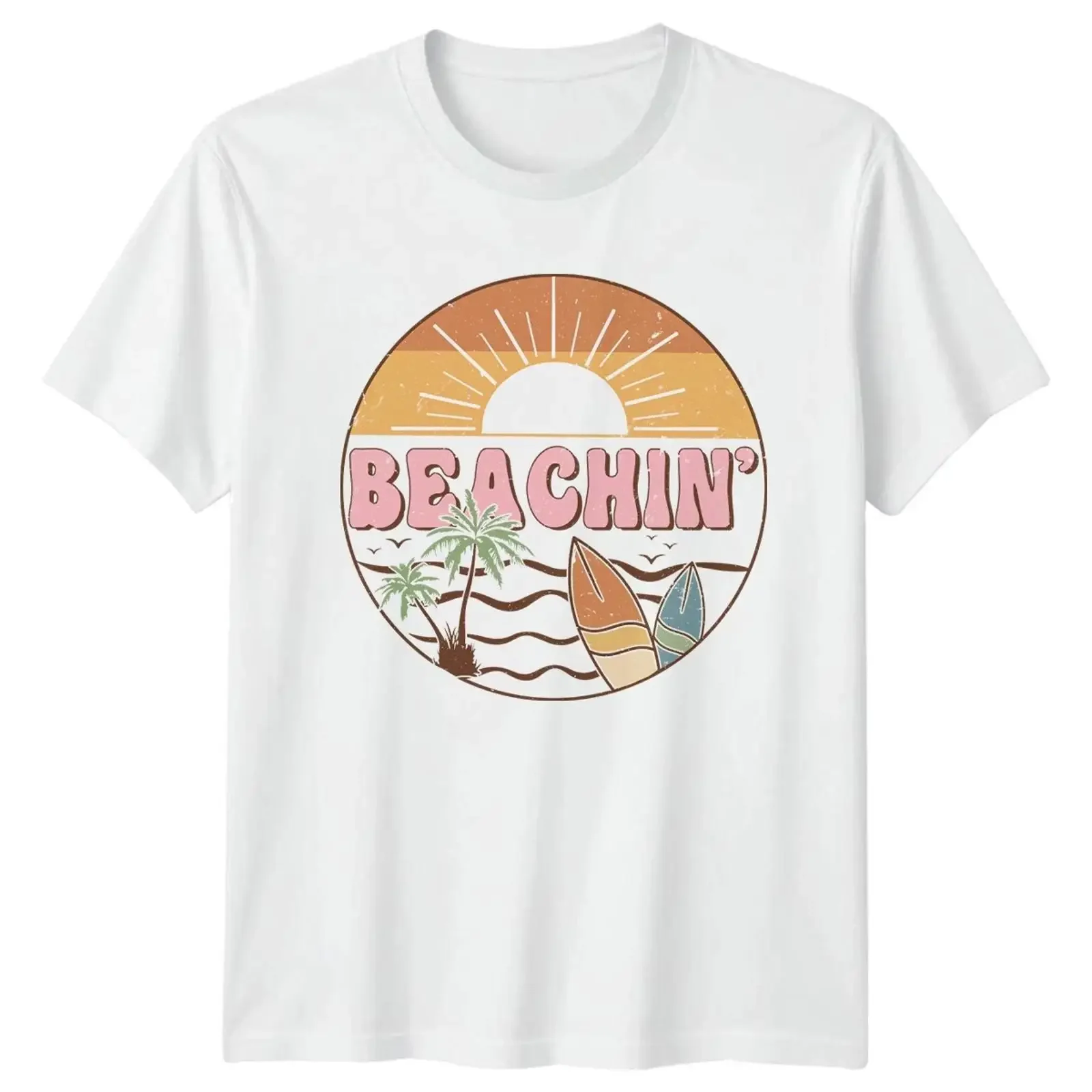 Фото Футболка Beachin в стиле ретро для серфинга и пляжного отдыха, летний подарок для него и для нее, винтажная, с эффектом потертости, повседневная, с графическим принтом, универсальная, удобная. №1