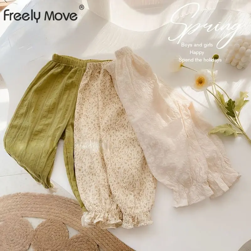 

Children Summer Pants Loose Korea Style Solid Color RufflesTrousers for Girls Pants Girls Simple Kids Loose Pants