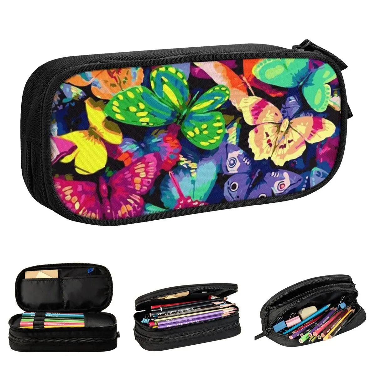 

Bright Barbasky Butterfly Oil Painting Pencil Case Lovely Pen Box Bag Girl Boy Big Capacity Office Gift Pencil Box