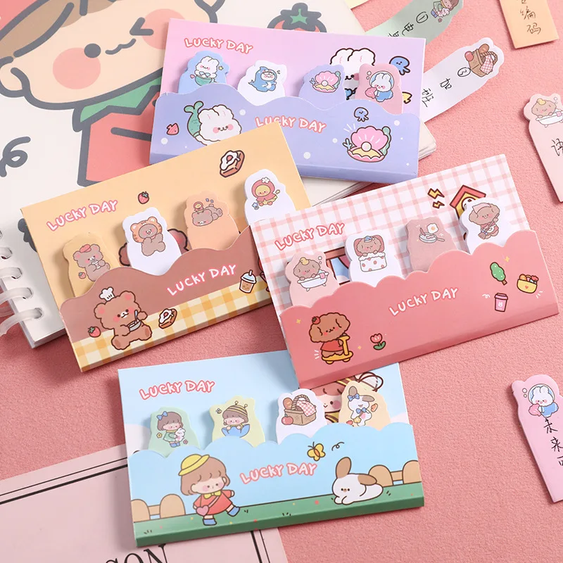 

Kawaii Memo Pad Bookmarks Creative Cute Bear Cat Dog Sticky Notes Index Posted It Planner Stationery Paper Stickers