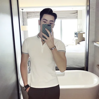 

Футболка мужская с коротким рукавом, тонкая приталенная брендовая одежда, шелк тутового шелкопряда, солидная Корейская версия, на лето