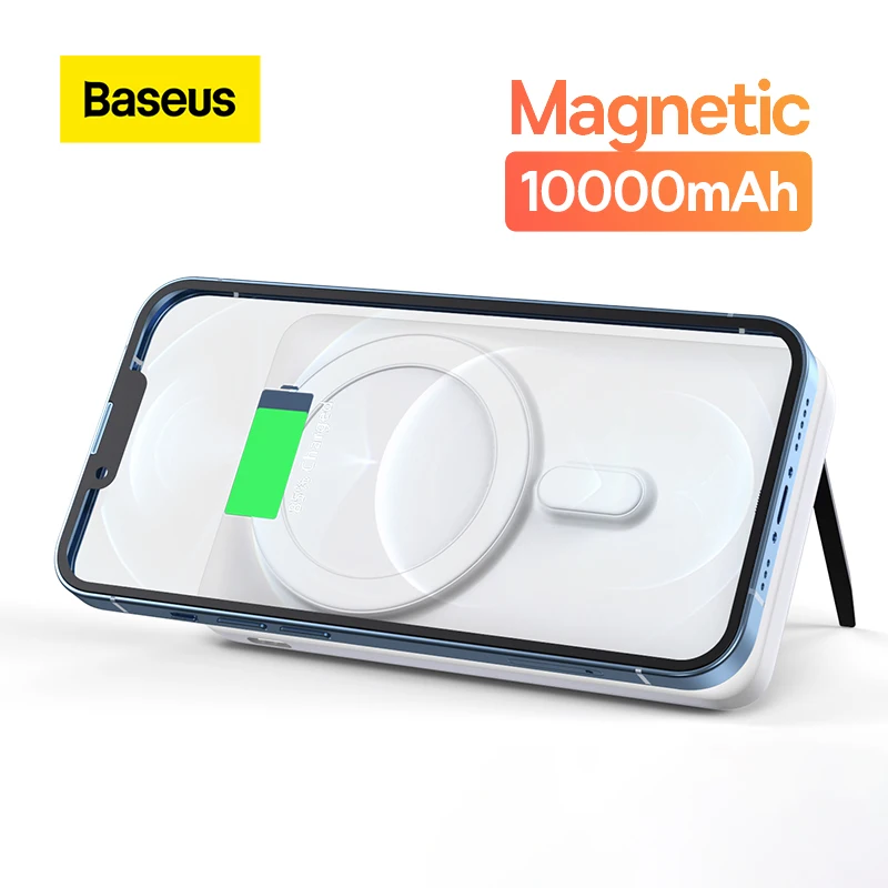 

Baseus Magnetic Wireless Charger Power Bank Built in Stand 10000mAh Qi 7.5W Wired 20W Charging External Battery For iPhone 12 13